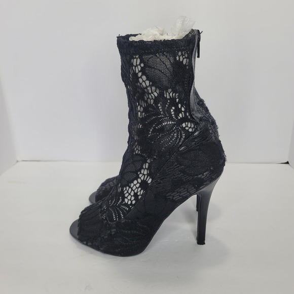 Qupid Black Lace Mid Calf Stiletto Heel Boots Sz 9 Wimsigoth Witchy Y2K - Picture 10 of 11
